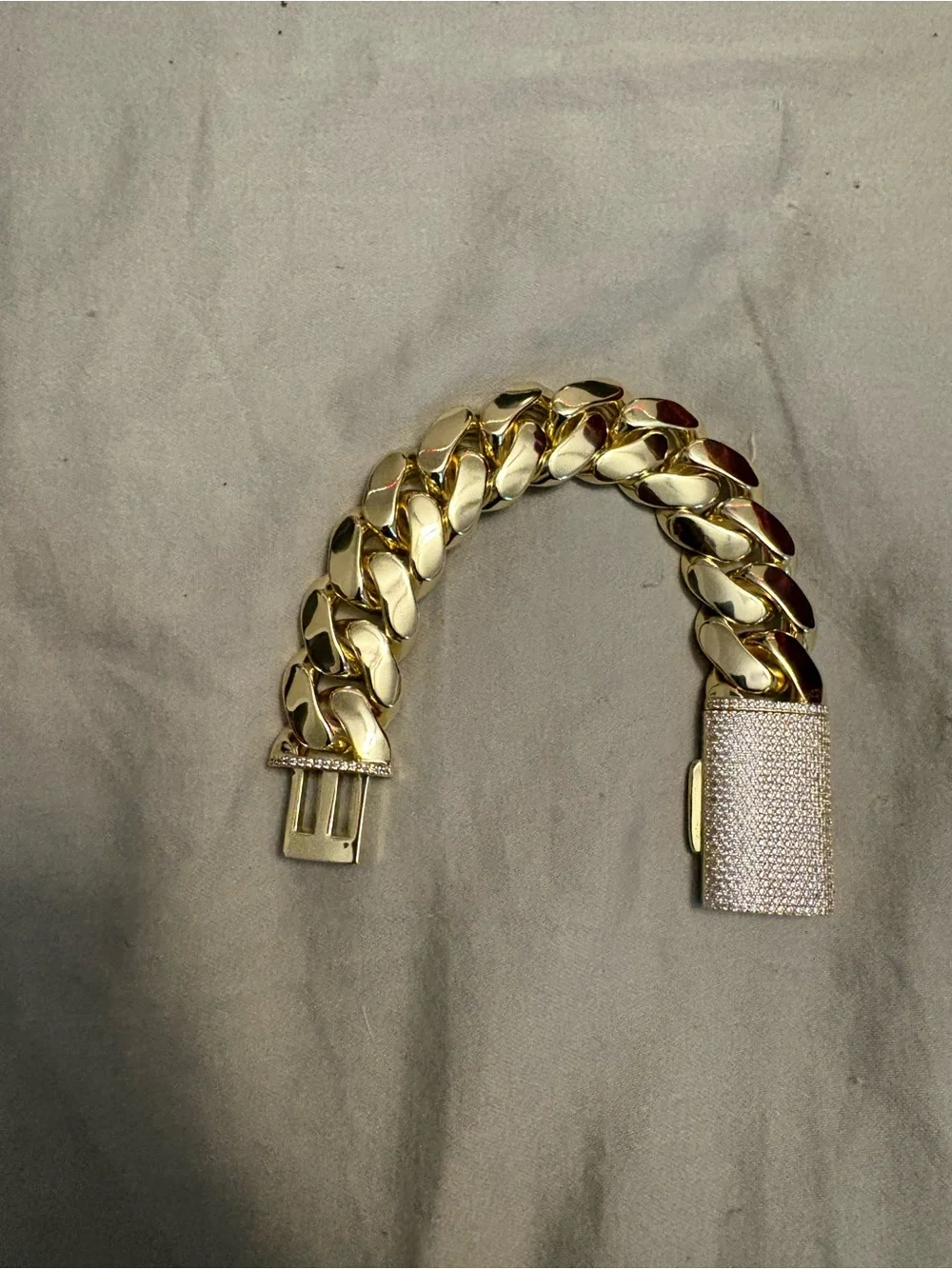 Gold Cuban Link Bracelet with Pave Clasp - Men's Accessory
